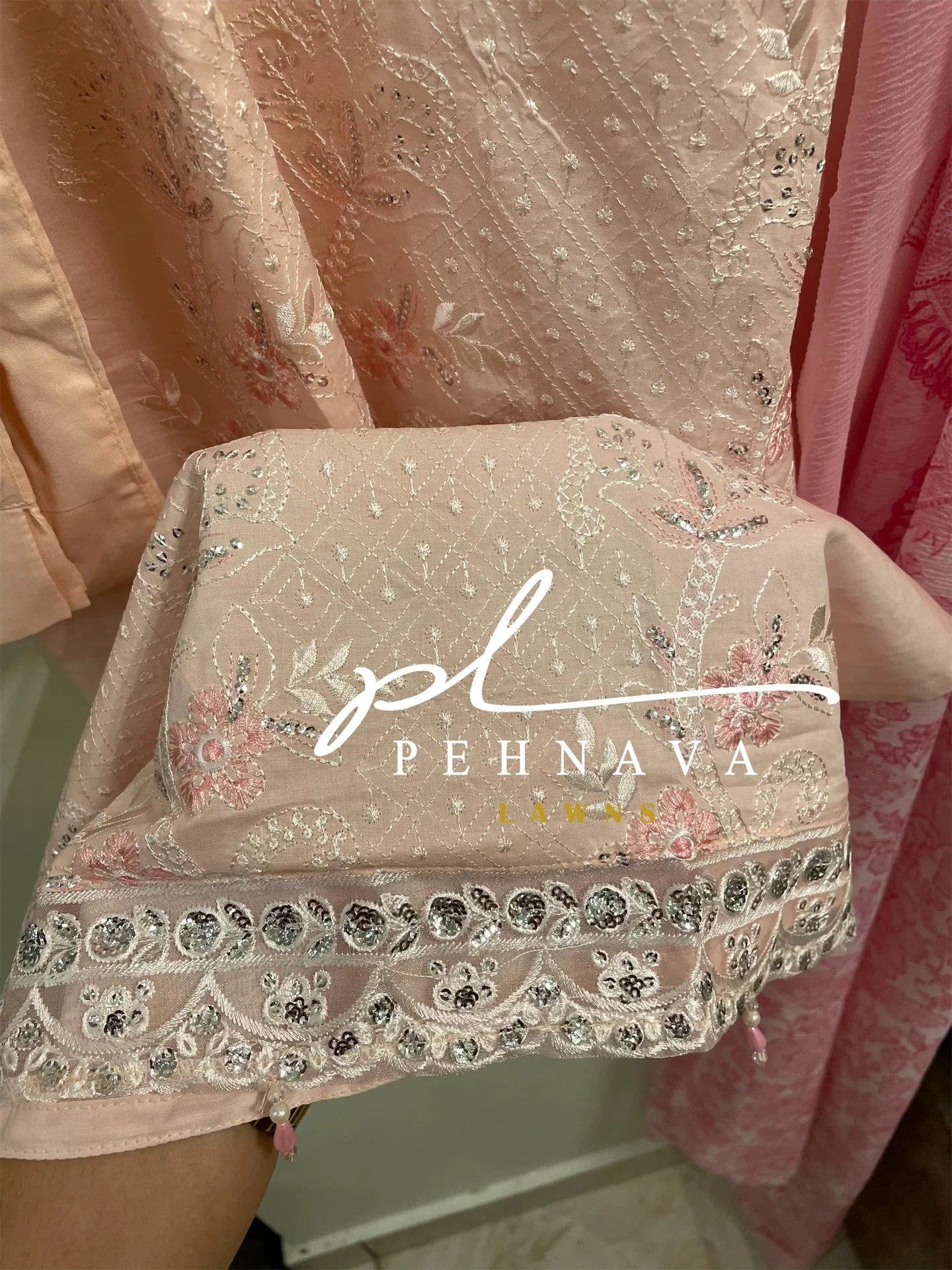 casual suit with chiffon dupatta with pearl hangings-3366 - Image 3