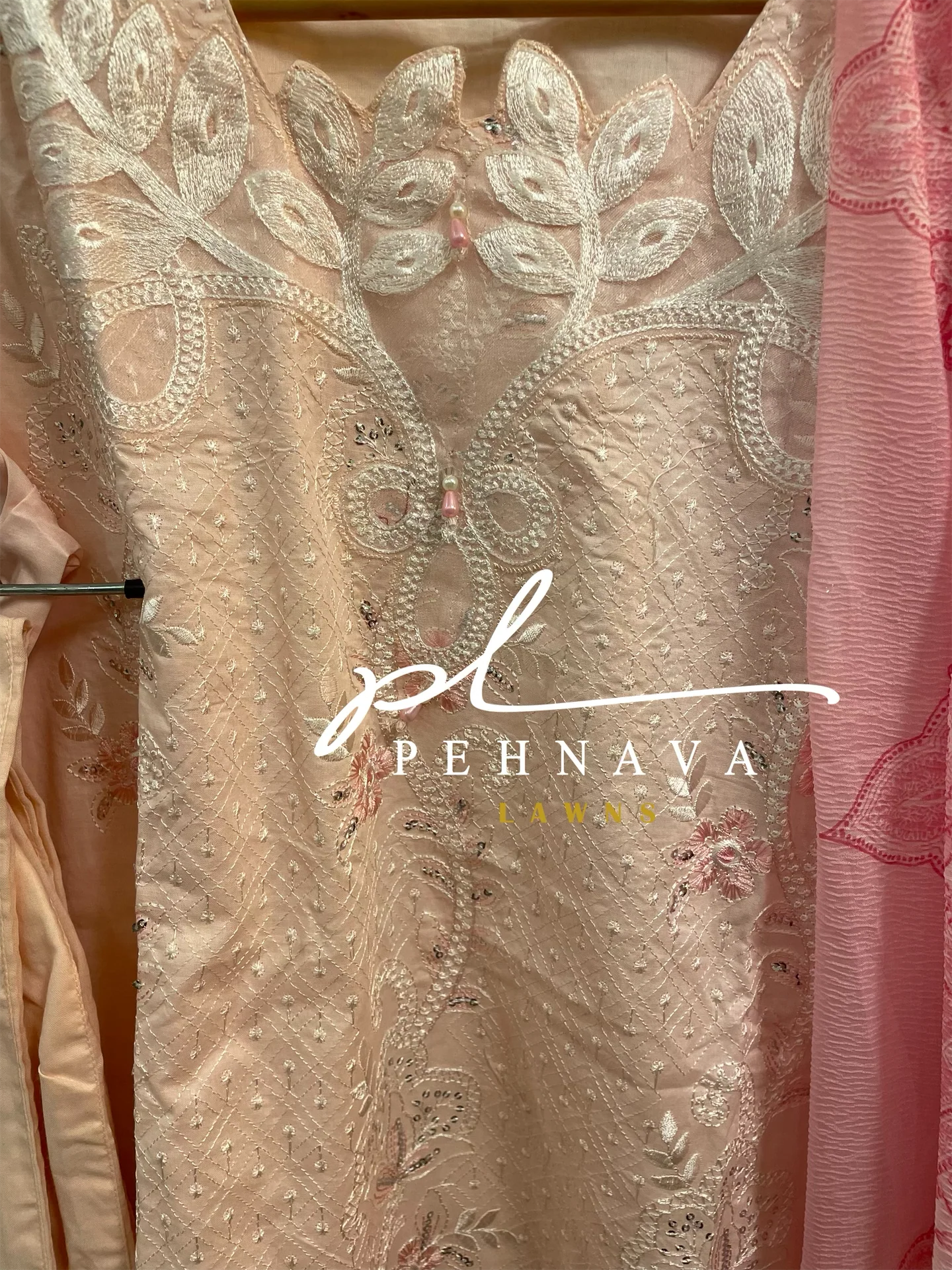 casual suit with chiffon dupatta with pearl hangings-3366 - Image 4