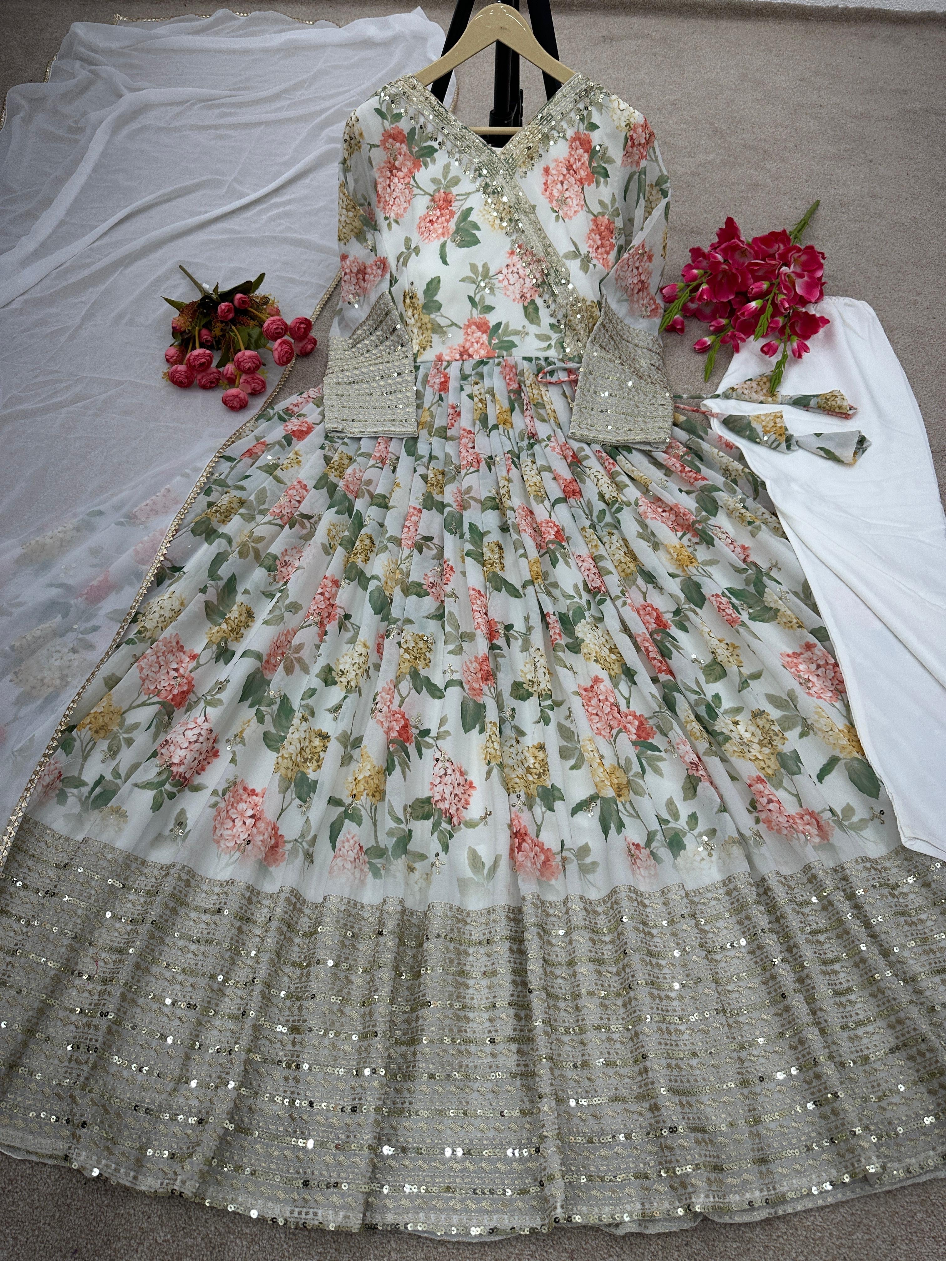 Chiffon floral embroidered party wear gown - Image 6