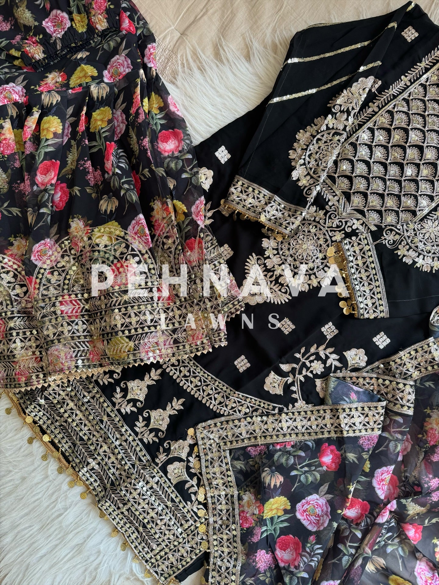 Embroidered georgette ready to wear suit with sharara with color options - Image 3