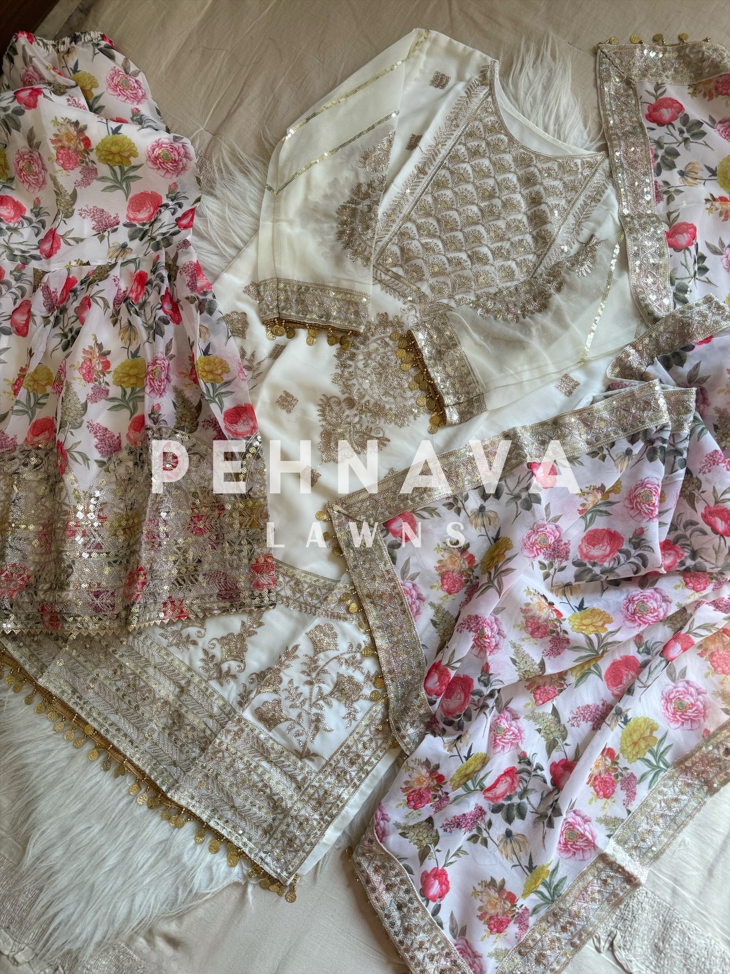 Embroidered georgette ready to wear suit with sharara with color options - Image 5