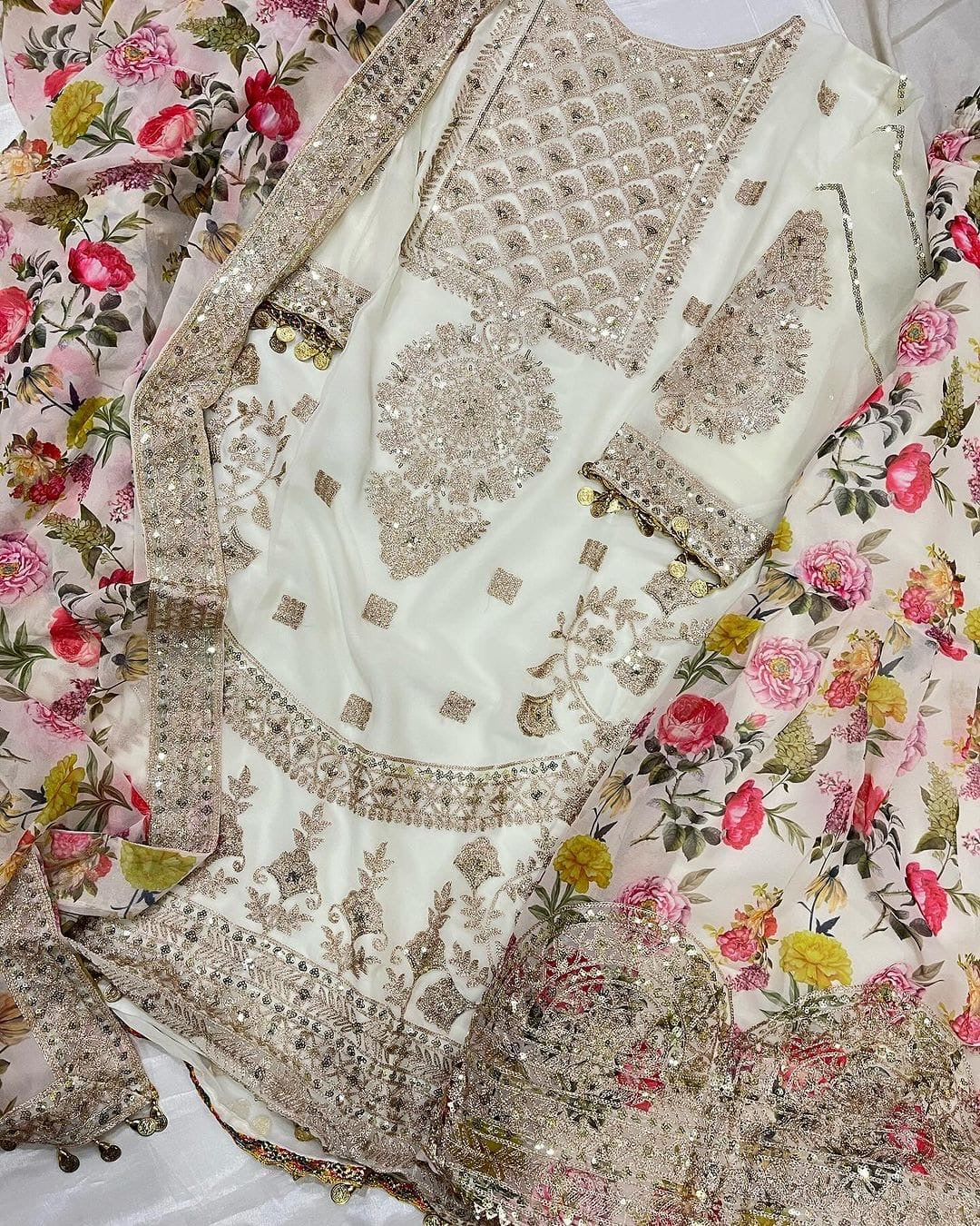 Embroidered georgette ready to wear suit with sharara with color options - Image 6