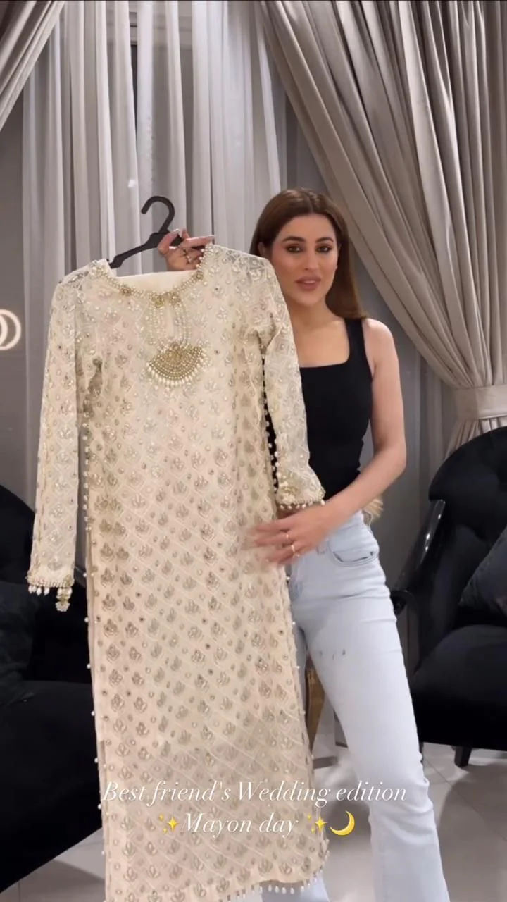 Embroidered georgette suit with embroidered dupatta and moti latkan - Image 3