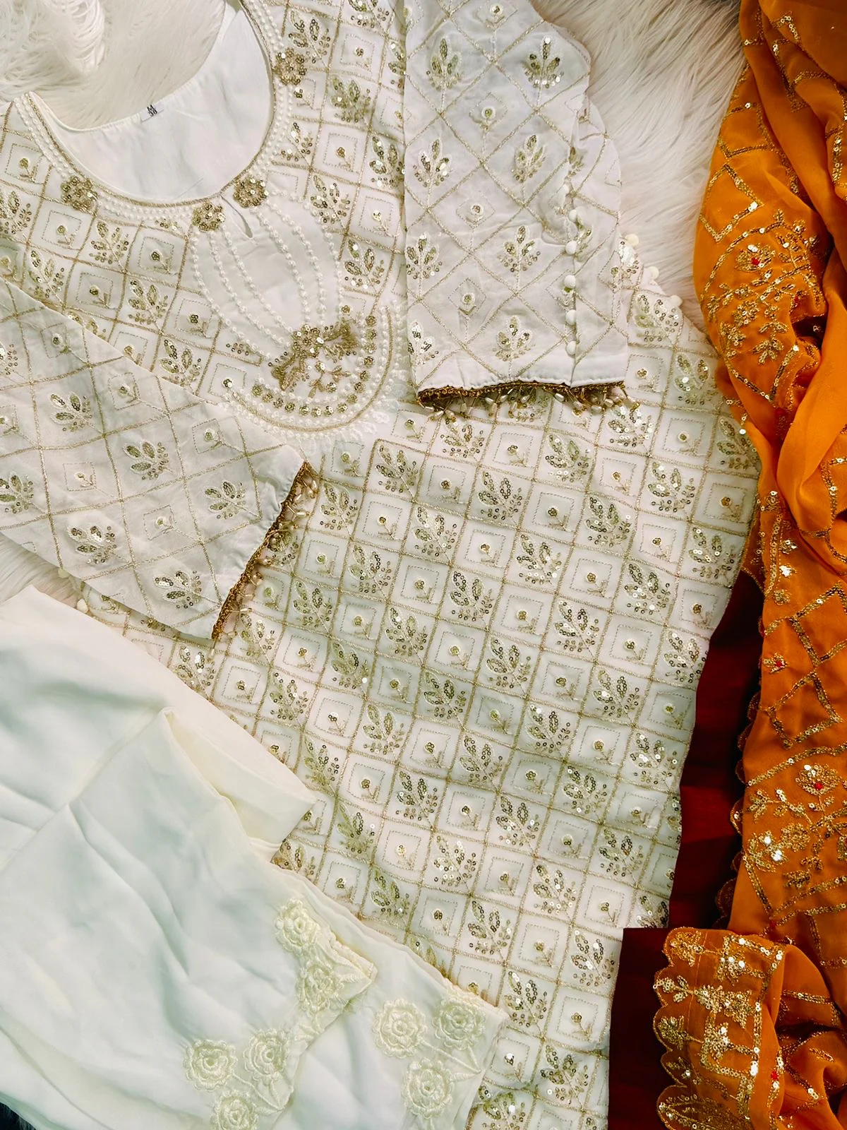 Embroidered georgette suit with embroidered dupatta and moti latkan - Image 5