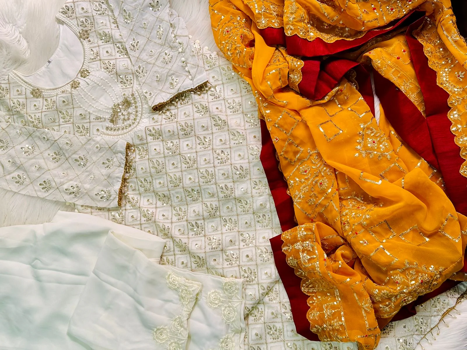 Embroidered georgette suit with embroidered dupatta and moti latkan - Image 7