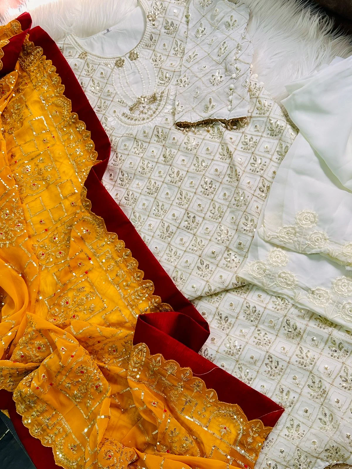 Embroidered georgette suit with embroidered dupatta and moti latkan - Image 8