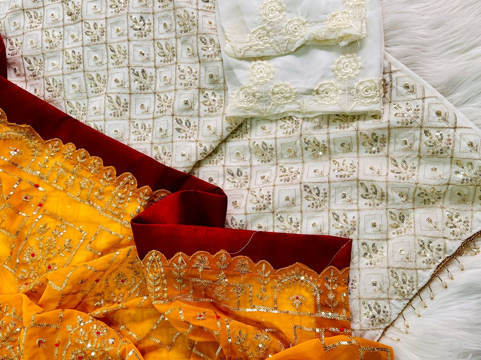 Embroidered georgette suit with embroidered dupatta and moti latkan - Image 9