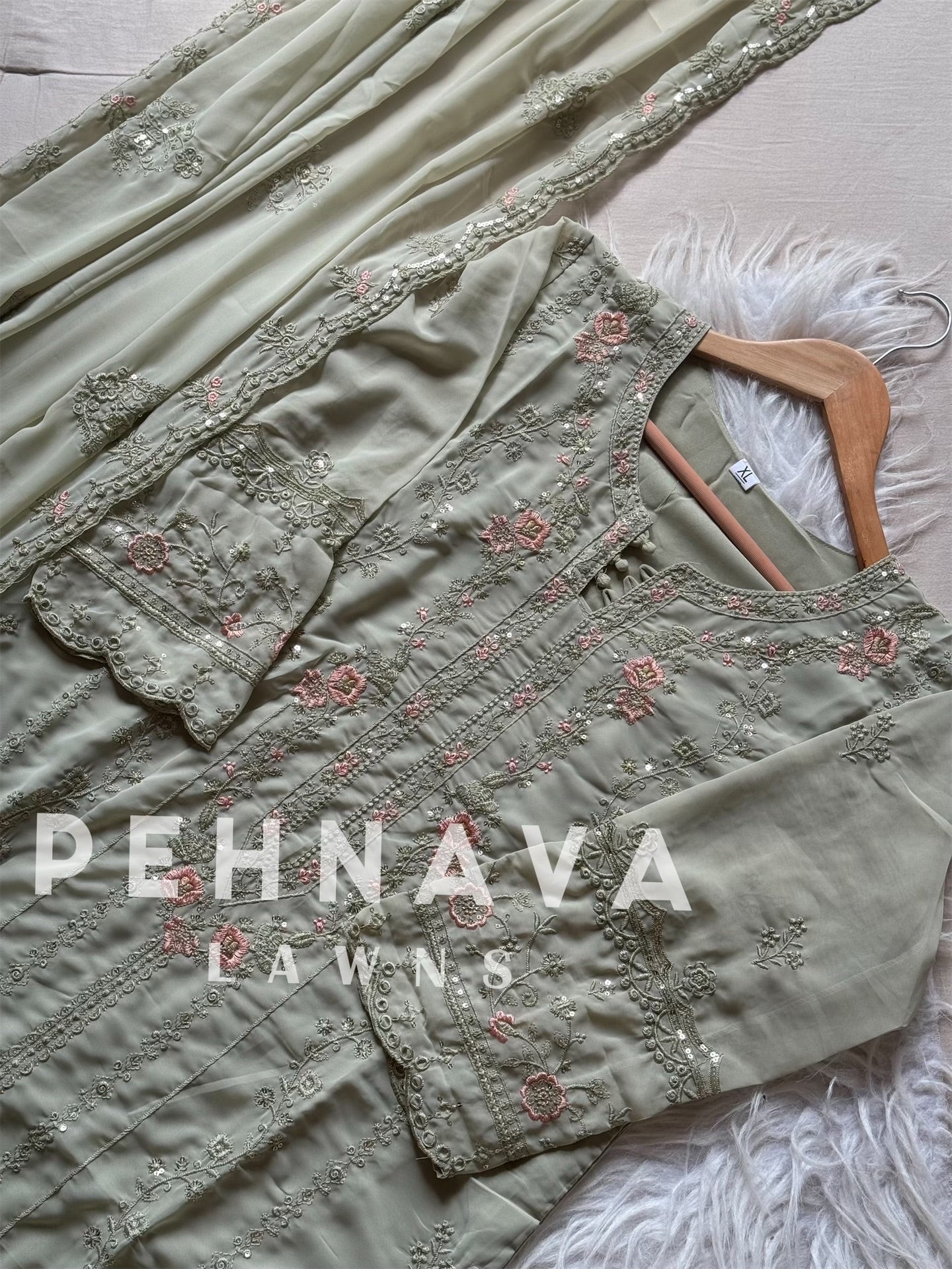 Embroidered goergette suit with georgette scalloped dupatta - Image 4