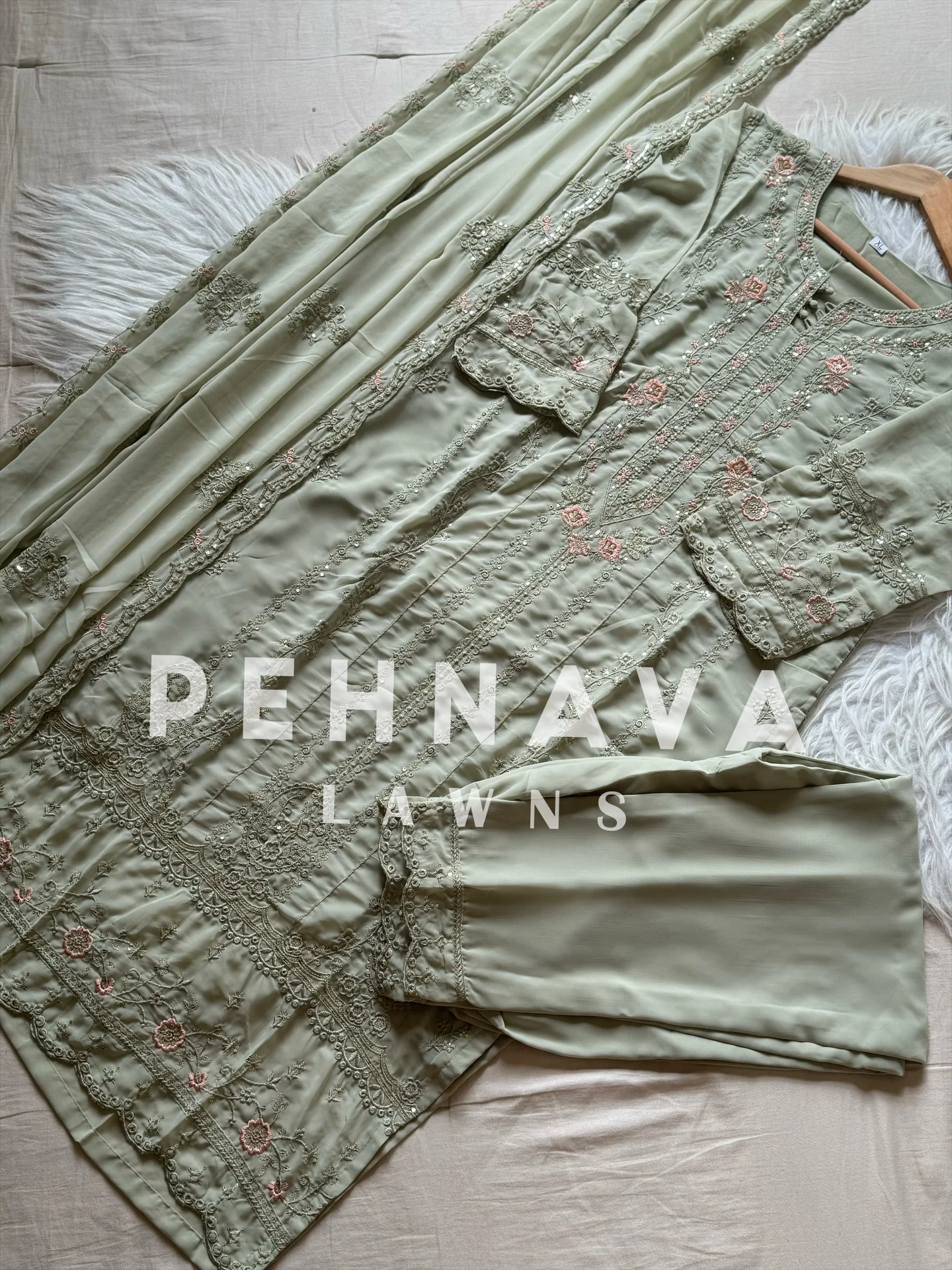 Embroidered goergette suit with georgette scalloped dupatta - Image 5