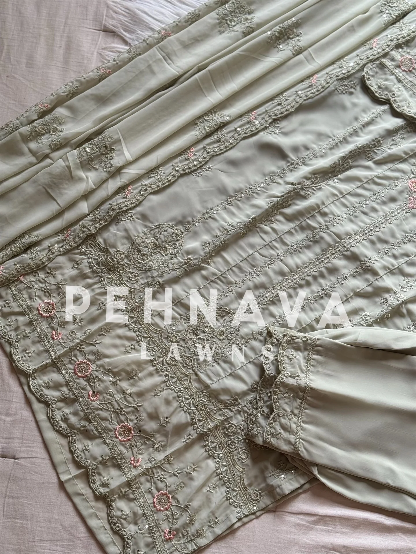 Embroidered goergette suit with georgette scalloped dupatta - Image 6