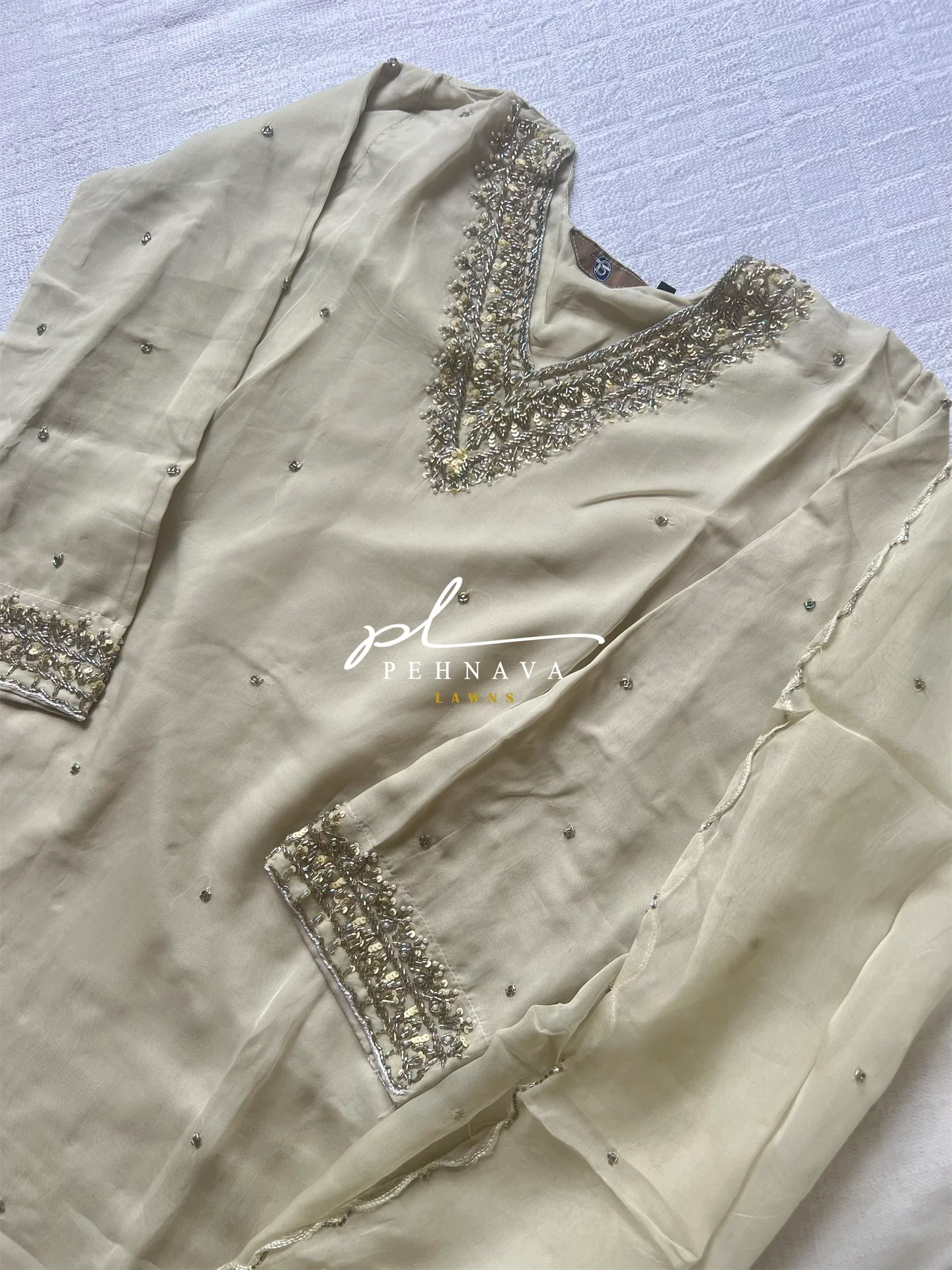 Hand embroidered pure organza suit-v neck - Image 7