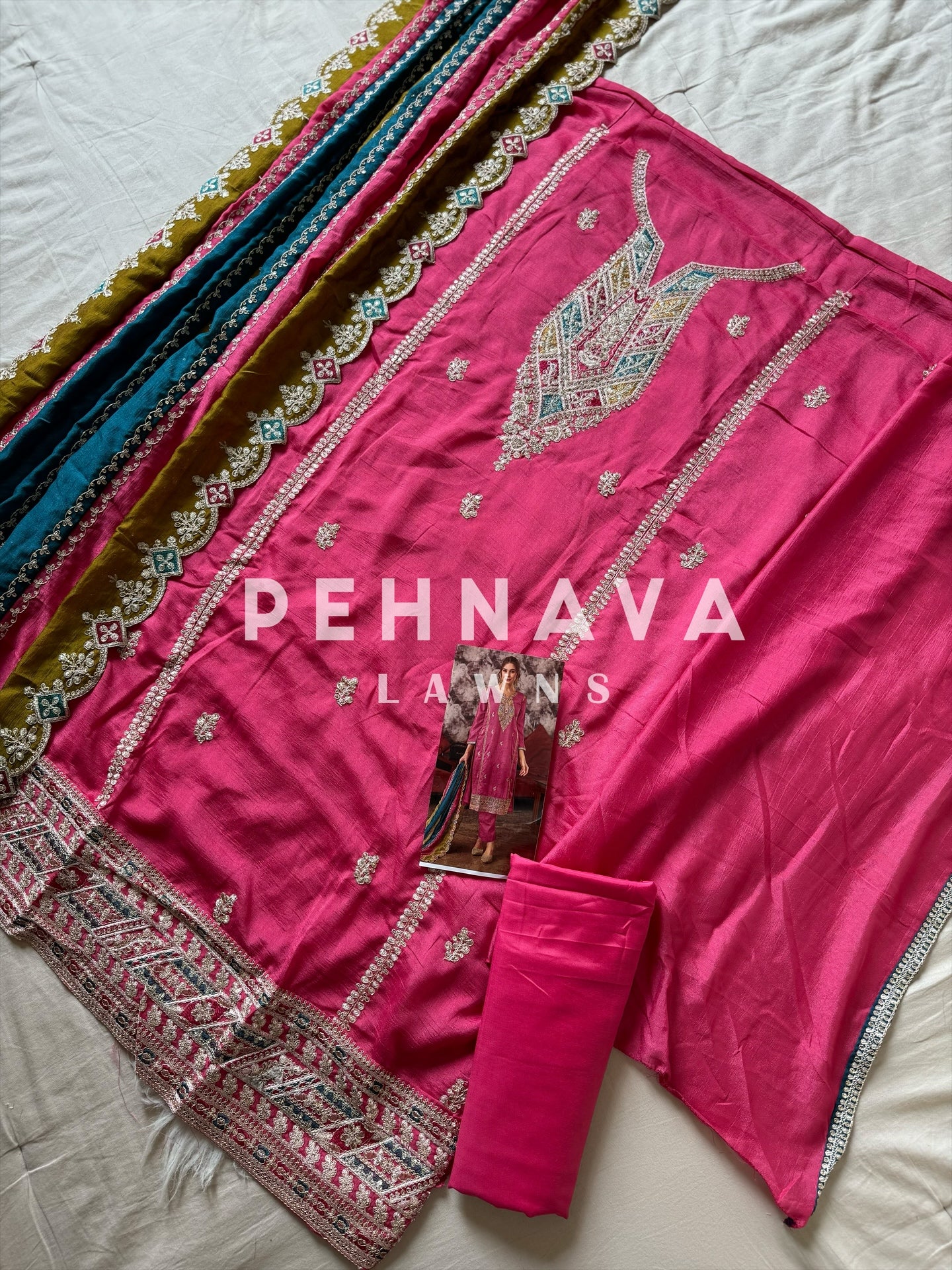 Multi color dupatta party wear with color options-1086 - Image 3