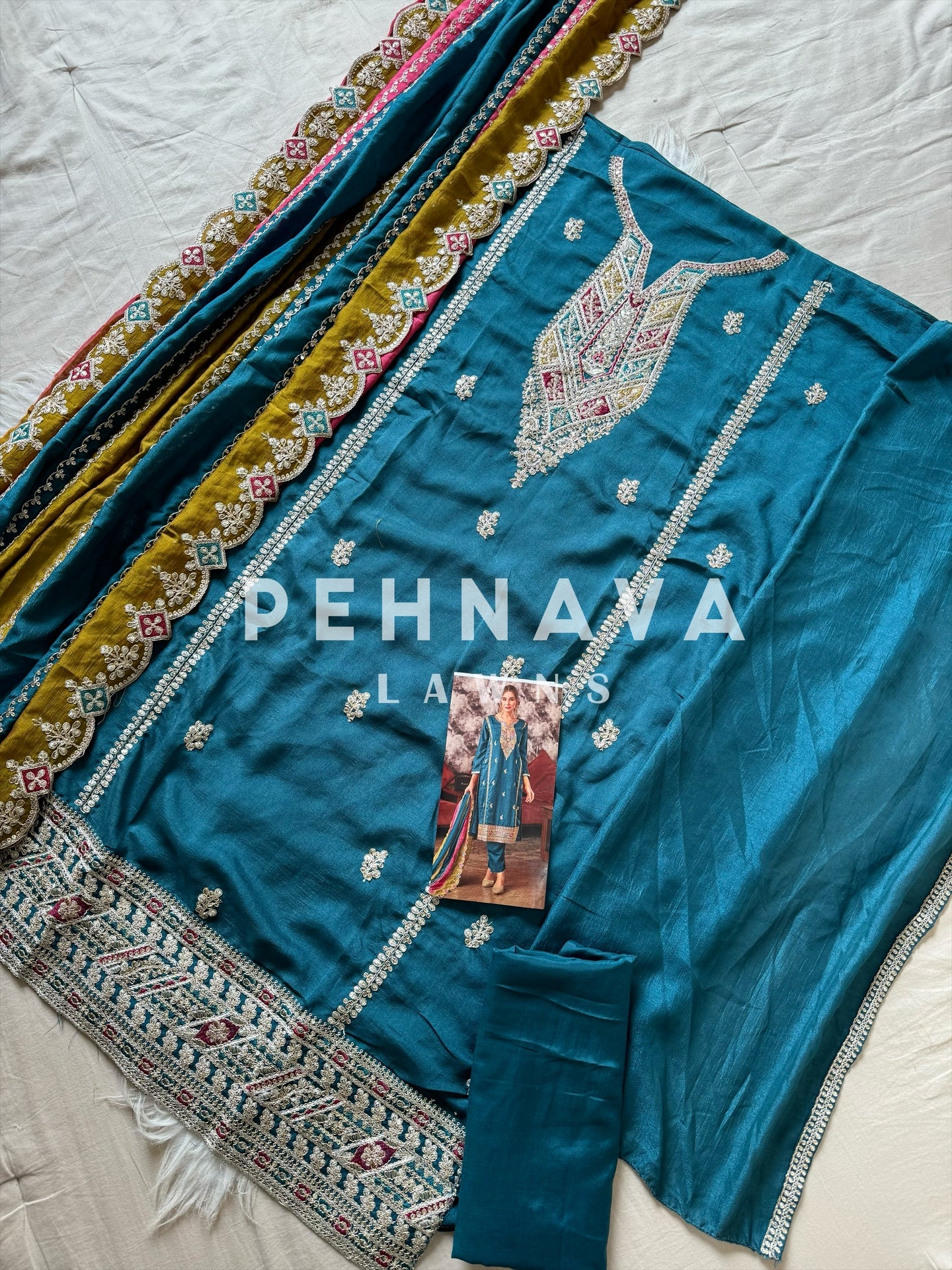 Multi color dupatta party wear with color options-1086 - Image 4