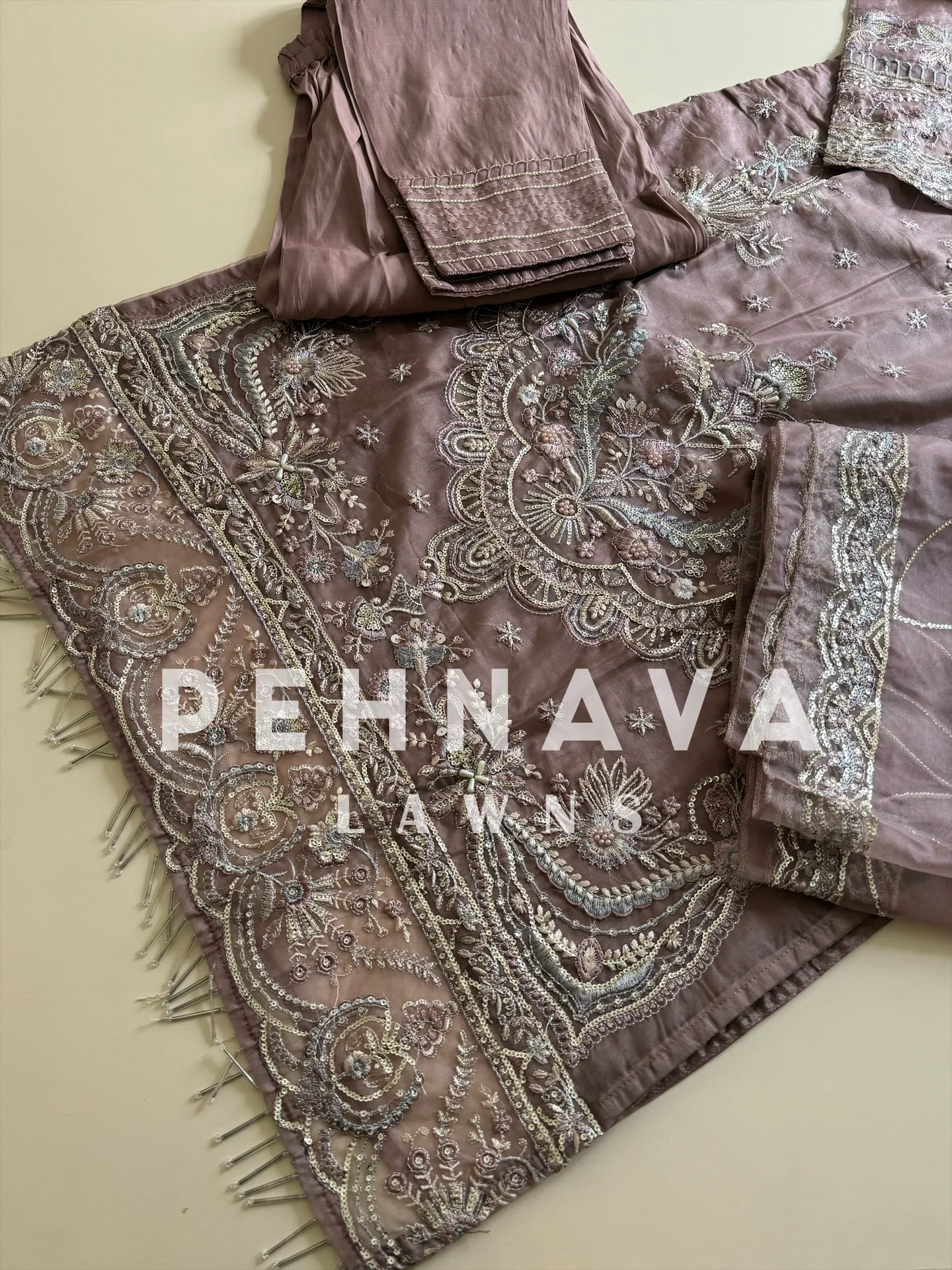 Organza embroidered suit-186 - Image 11