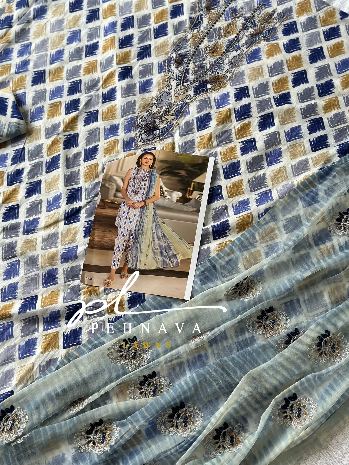 Self embroidered suit wirh embroidered chiffon dupatta-32206 - Image 5